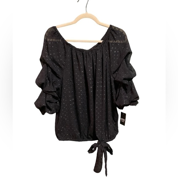 MSK Plus Size Off-The-Shoulder 3/4-
Tiered-Ruffle-Sleeve Top. Black Sz.2X NWT - Picture 5 of 8
